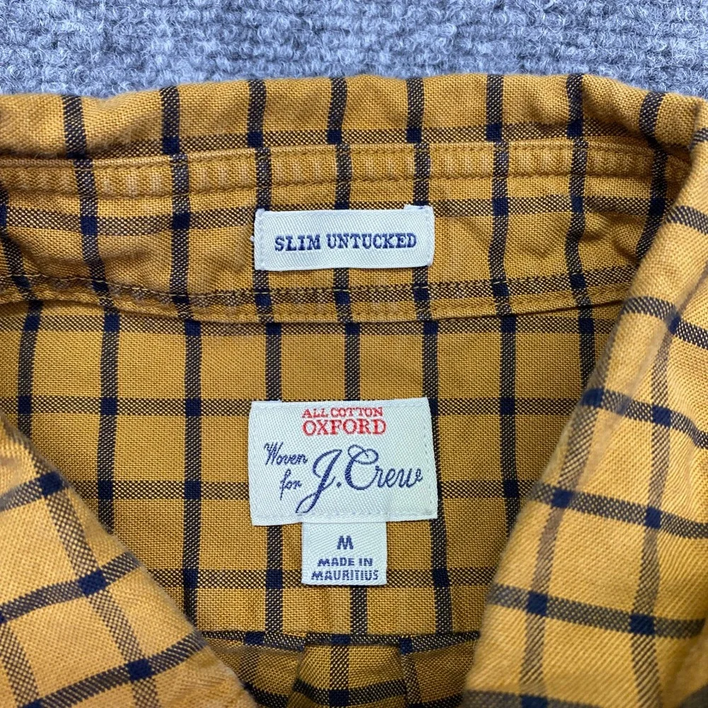 JCrew Mens Slim Untucked Oxford Shirt Mustard Yellow Plaid J8775 Size‎ M